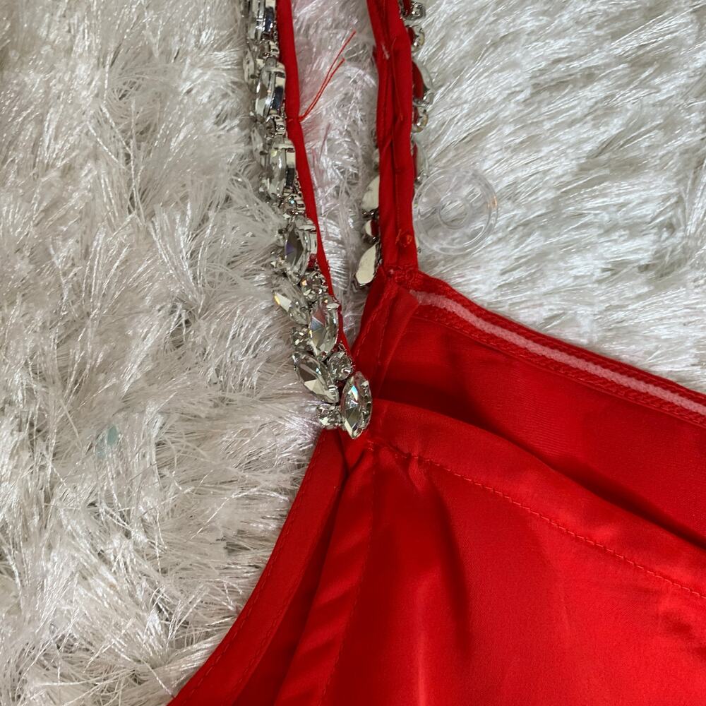Superdown Revolve Red One Shoulder Rhinestone Str… - image 2